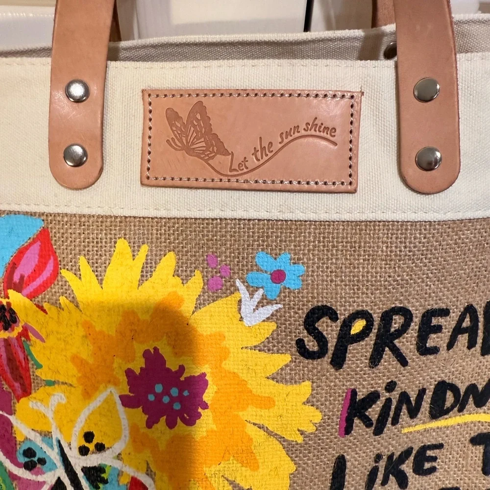 New! BRIGHTON Artful Heart Totes BE KIND BURLAP BAG